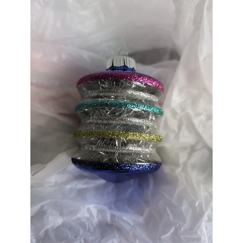 Christopher Radko Holiday Splendor Twist Spool Reflector Christmas Ornament BLUE